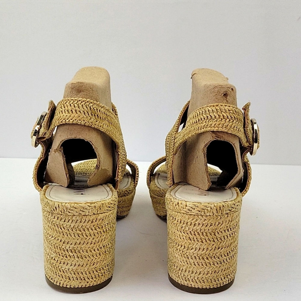 Anne Klein Padrino Woven Raffia Block Heel Open Toe Sandals Tan  Size 8.5 - Picture 7 of 15